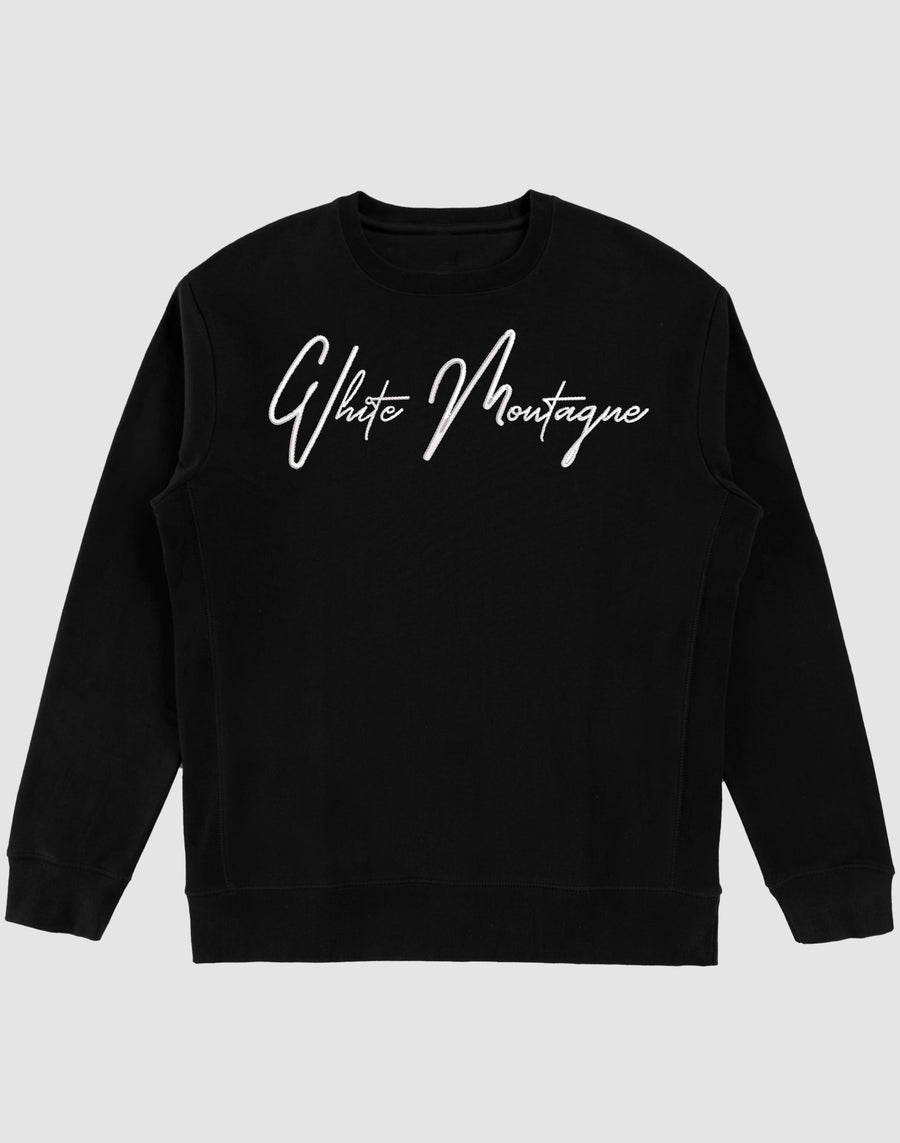 Embroidered White Montagne Logo Crewneck