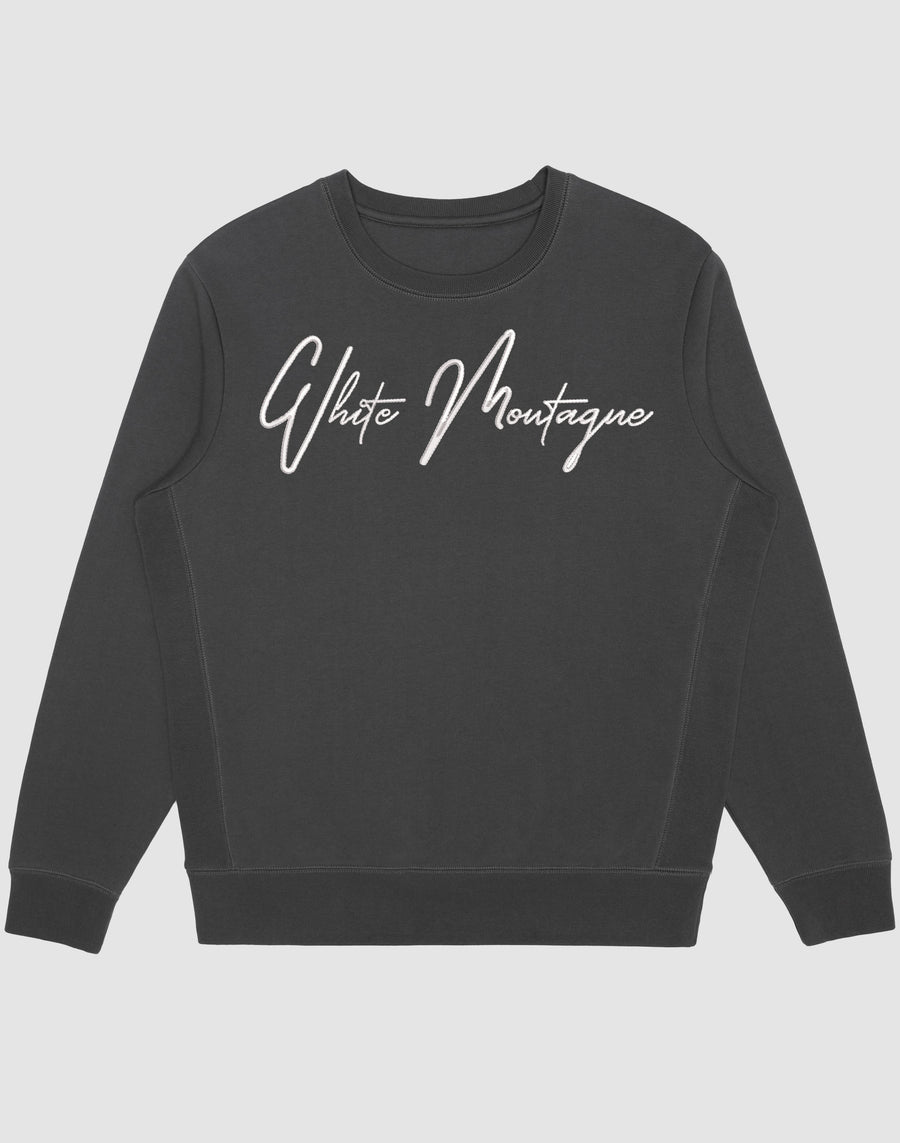 Embroidered White Montagne Logo Crewneck