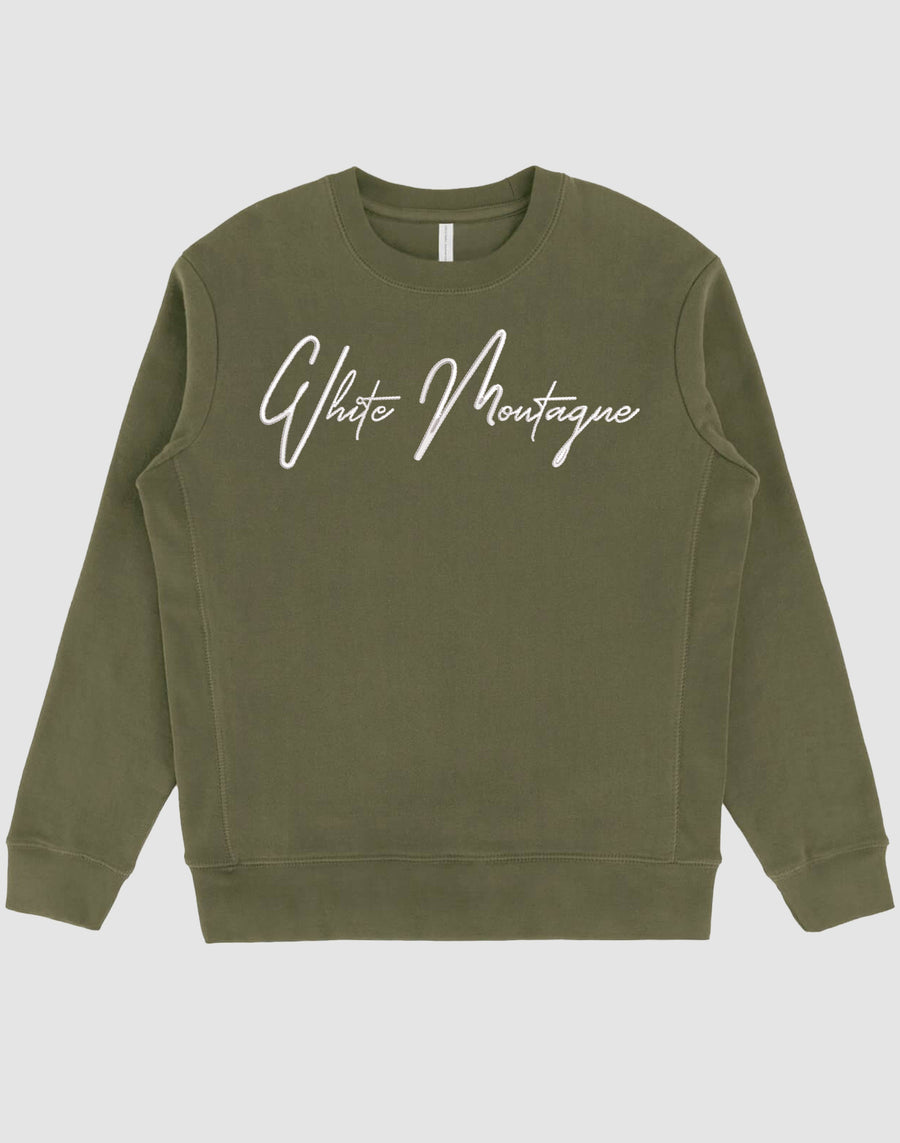 Embroidered White Montagne Logo Crewneck