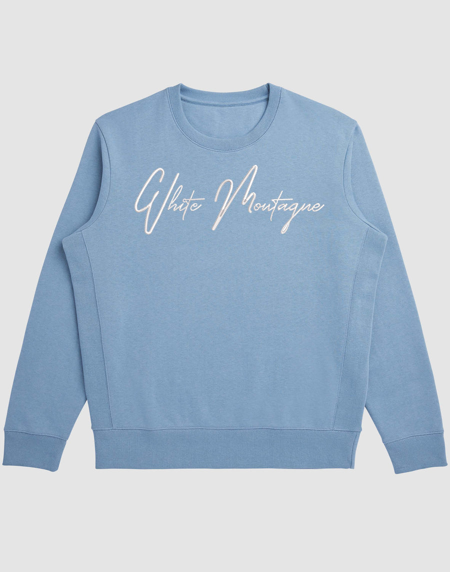 Embroidered White Montagne Logo Crewneck