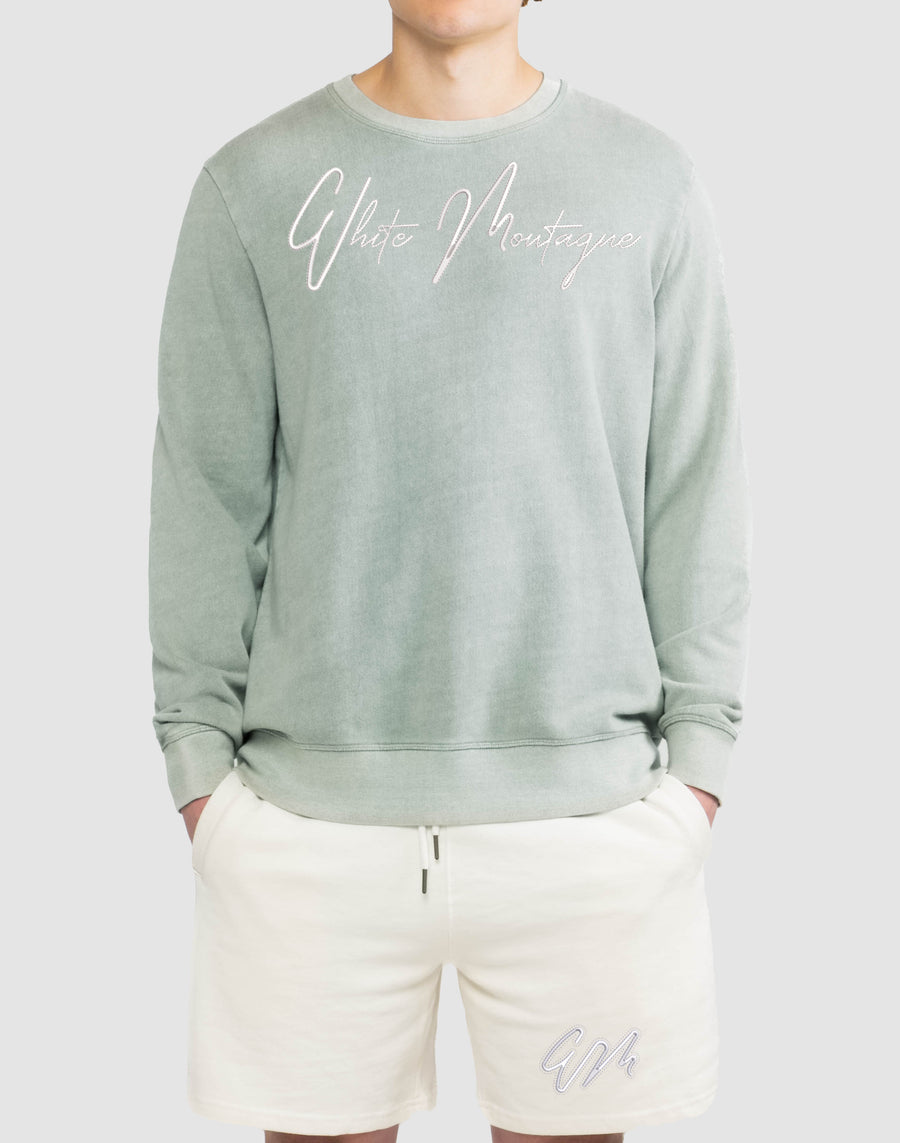 Embroidered White Montagne Logo Crewneck