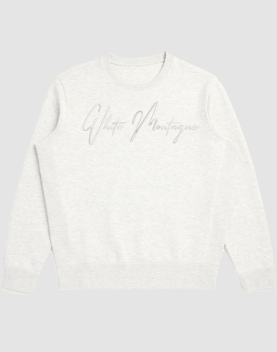 Embroidered White Montagne Logo Crewneck