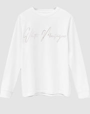 Embroidered White Montagne 100% Supima Cotton Long Sleeve T-Shirt