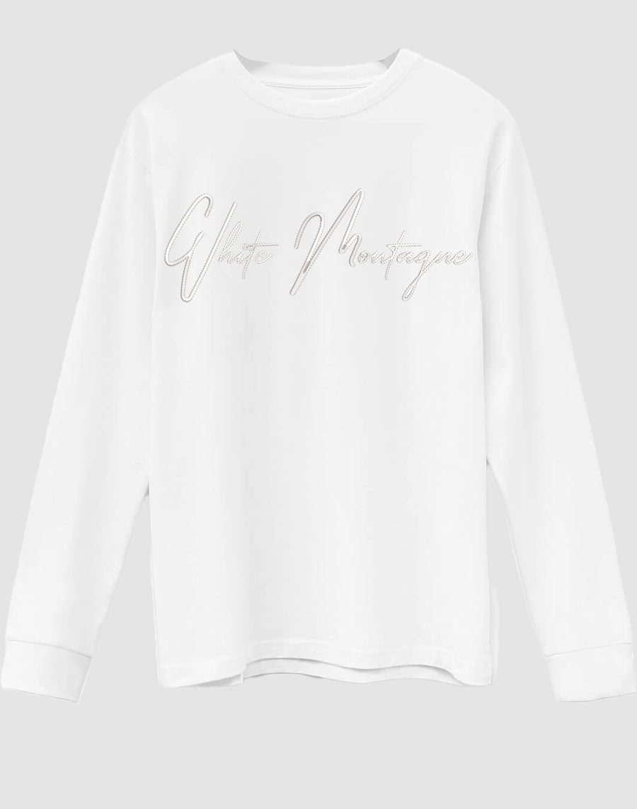 Embroidered White Montagne 100% Supima Cotton Long Sleeve T-Shirt