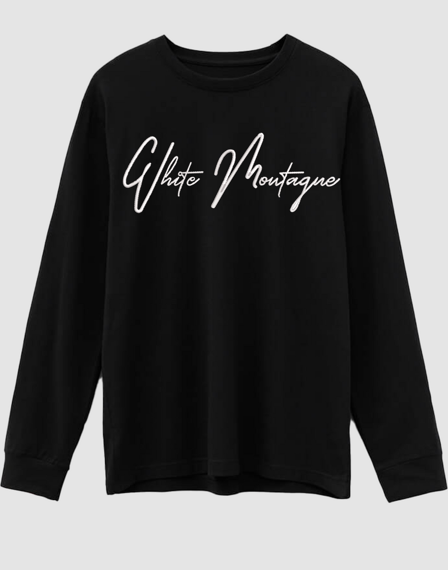 Embroidered White Montagne 100% Supima Cotton Long Sleeve T-Shirt