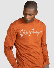 Embroidered White Montagne 100% Supima Cotton Long Sleeve T-Shirt