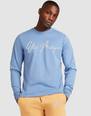 Embroidered White Montagne 100% Supima Cotton Long Sleeve T-Shirt